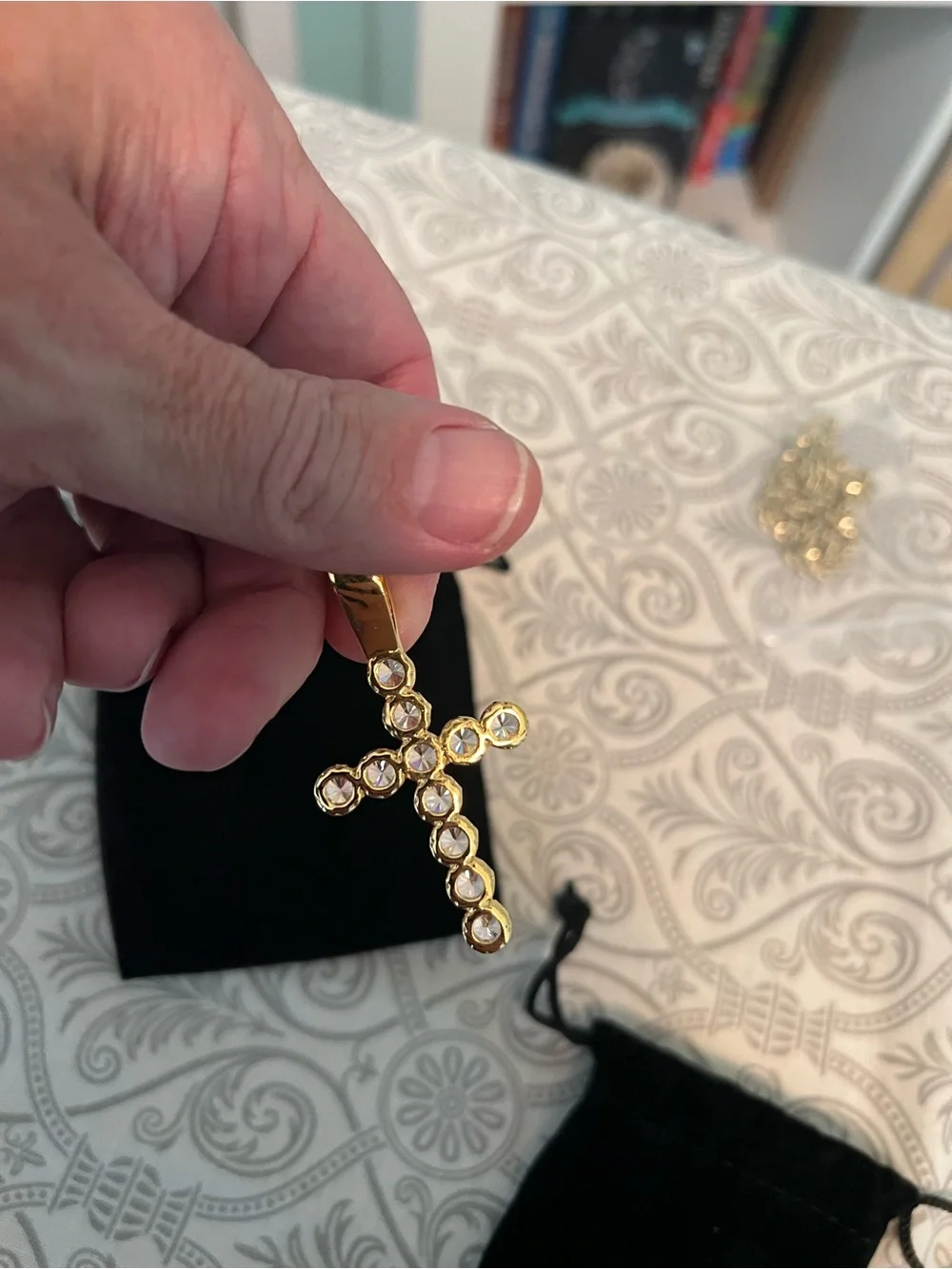 14 kt plated Gold Crystal Cross Pendant Necklace - Unbranded